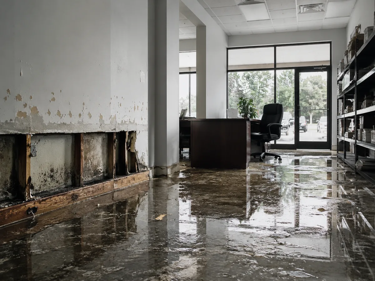 Commercial office floor affected by water damage