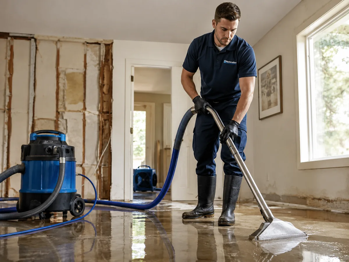 Water extraction work on a flooded floor